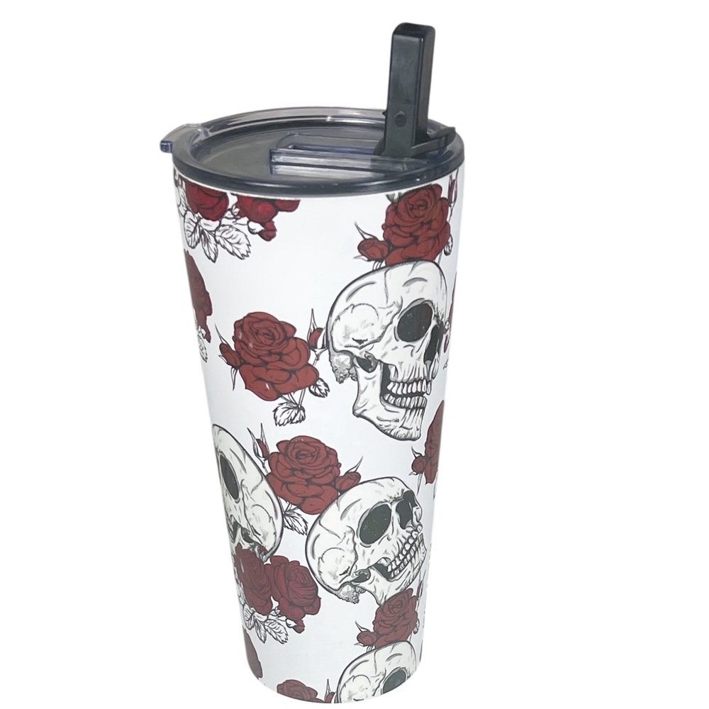 Hydrapeak Skulls and Roses BPA Free Travel Tumbler EUC Goth Punk Halloween Love - Picture 5 of 9